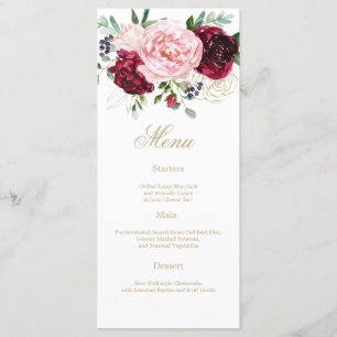 Elegante moderne, blumenfarbene Aquarellbilder Menükarte