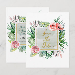 Elegante Moderne, blumengeschmückte Save the Date  Einladung
