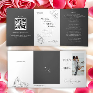 Elegante, moderne Blumenhochzeit Dreifach Gefaltete Urlaubskarte