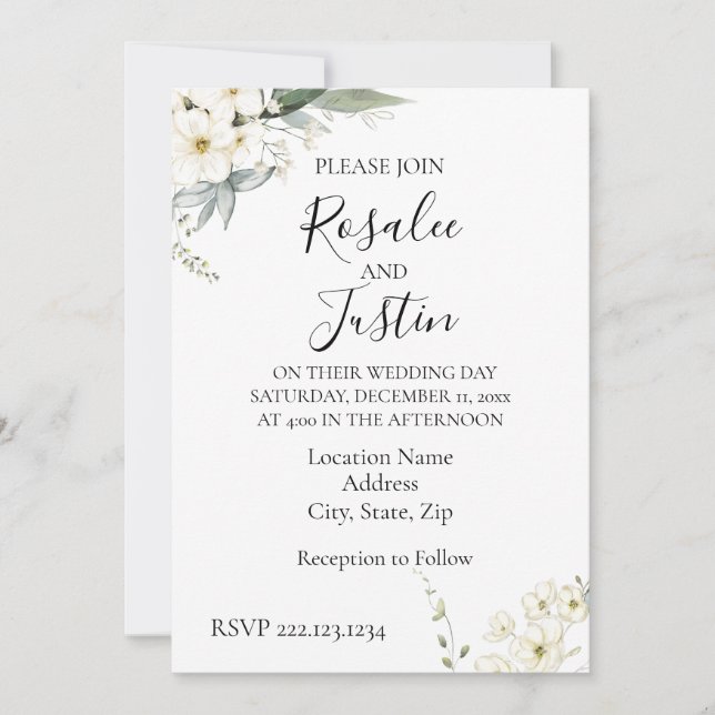 Elegante, moderne Blumenhochzeit Einladung (Vorderseite)
