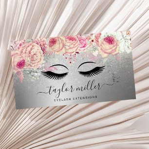 Elegante, moderne, blumensilberne Glitzer Wimpern Visitenkarte