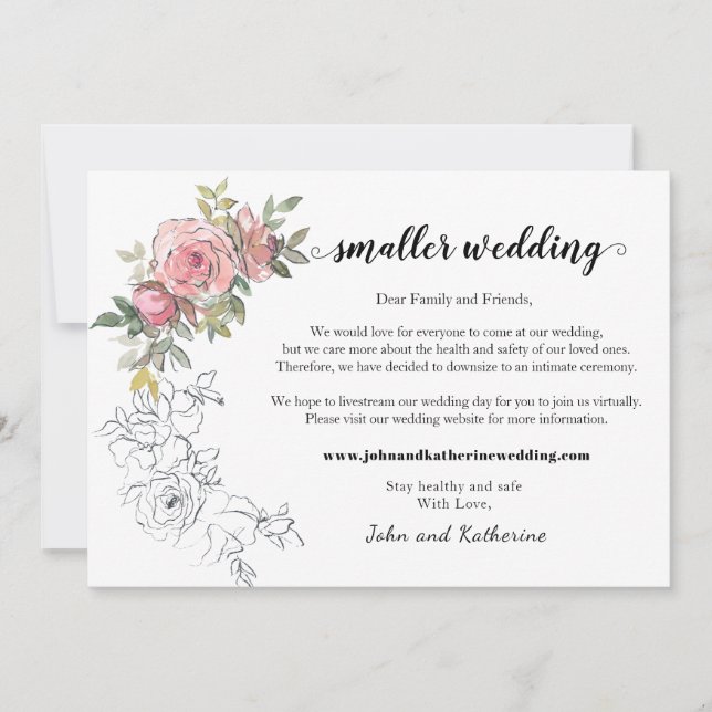 Elegante Moderne Blush Floral Kleine Hochzeit Einladung (Vorderseite)