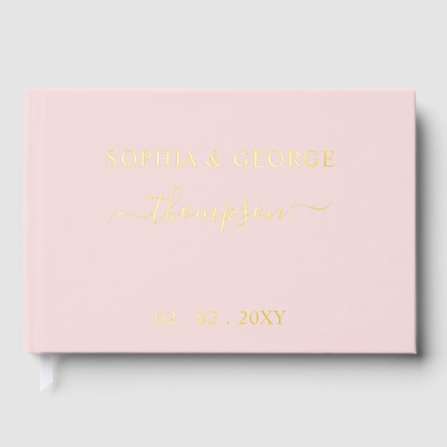 Elegante Moderne Blush Gold Wedding Gästebuch (Vorderseite)