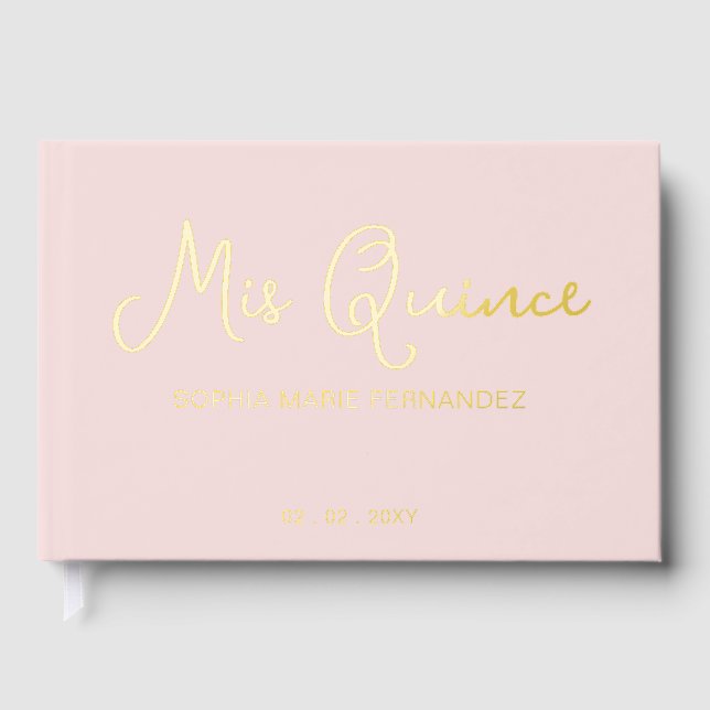 Elegante Moderne Blush Quinceñera Gästebuch (Vorderseite)