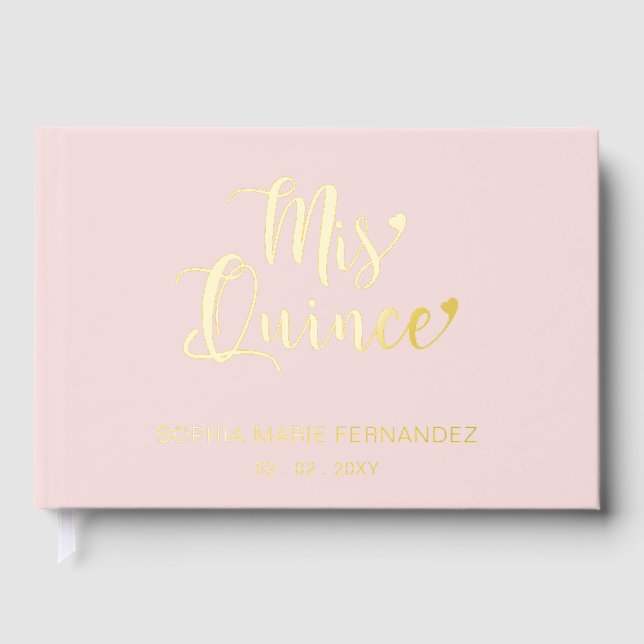 Elegante Moderne Blush Quinceñera Gästebuch (Vorderseite)
