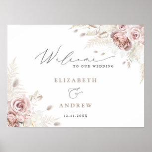 Elegante moderne Boho Dusty Rose Willkommenshochze Poster