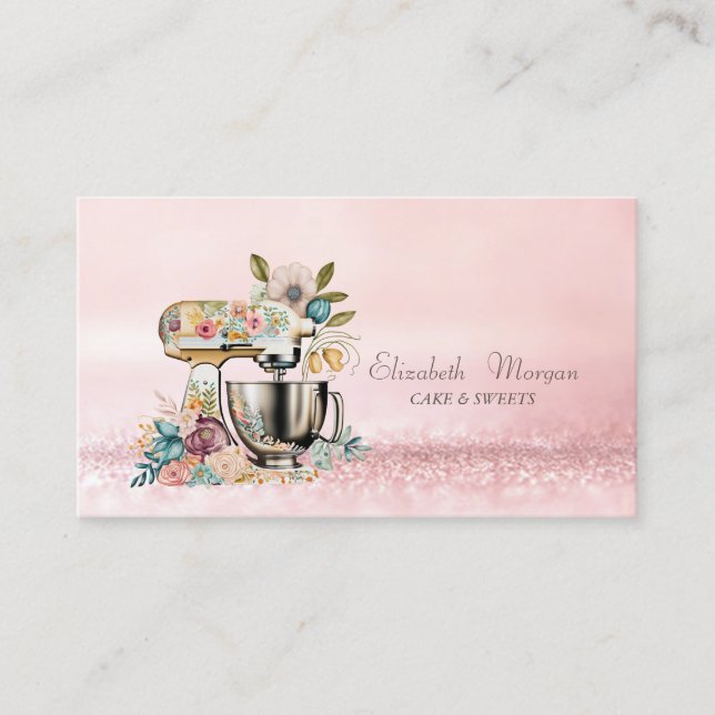Elegante moderne Bokeh Bäckerei Kuchen Mixer Blume Visitenkarte (Vorderseite)