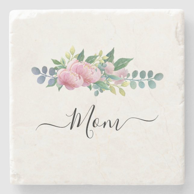 Elegante moderne botanisch-grüne Blume Mama Steinuntersetzer (Vorderseite)