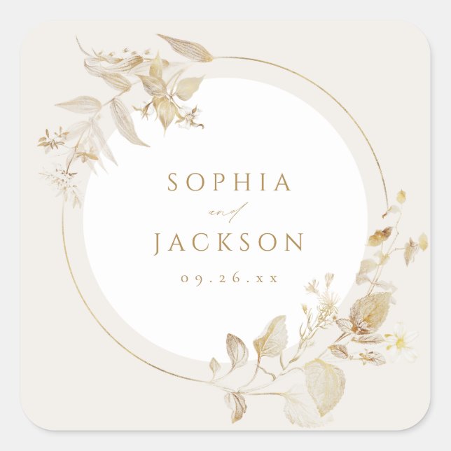 Elegante Moderne Botanische Gastgeschenk Hochzeit Quadratischer Aufkleber (Vorderseite)