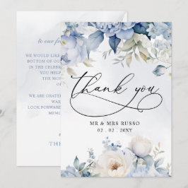 Elegante Moderne Botanische Hochzeit der Blauen Fl Dankeskarte