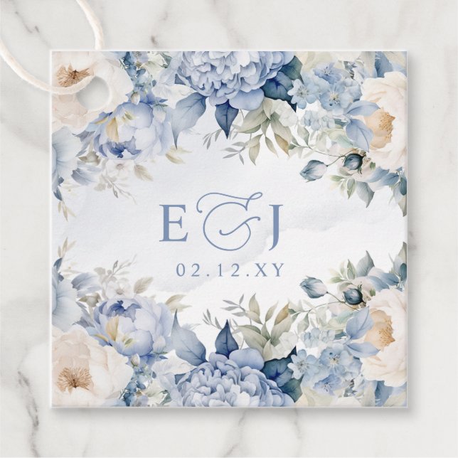 Elegante Moderne Botanische Hochzeit der Blauen Fl Geschenkanhänger (Vorderseite)