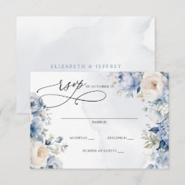 Elegante Moderne Botanische Hochzeit der Blauen Fl RSVP Karte