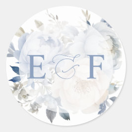 Elegante Moderne Botanische Hochzeit der Blauen Fl Runder Aufkleber