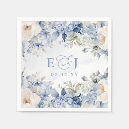 Elegante Moderne Botanische Hochzeit der Blauen Fl Serviette