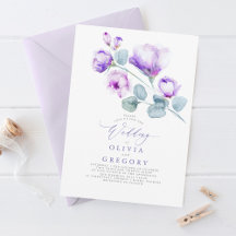 Elegante Moderne Botanische Hochzeit Lila Blumen