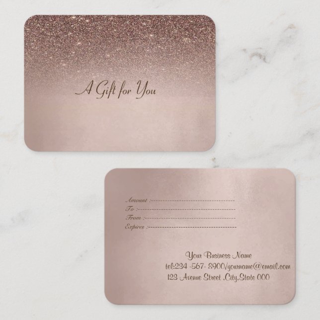 Elegante Moderne braune Glitzer Rose Gold Rabattkarte (Vorne/Hinten)