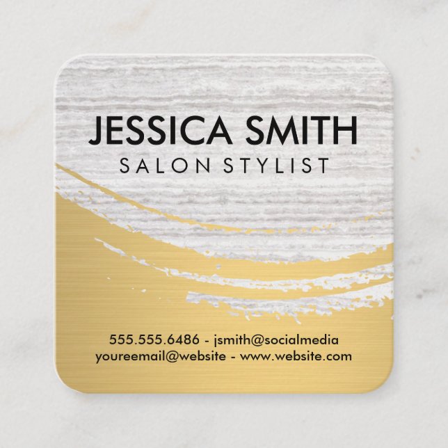 Elegante moderne Brushed Gold Textured Quadratische Visitenkarte (Vorderseite)