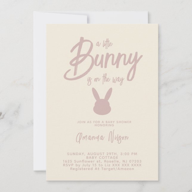 Elegante Moderne Bunny Baby Girl Dusche Einladung (Vorderseite)