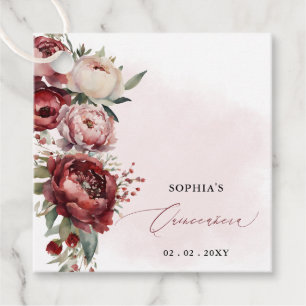 Elegante moderne Burgund Blush Bloral Quinceñera Geschenkanhänger