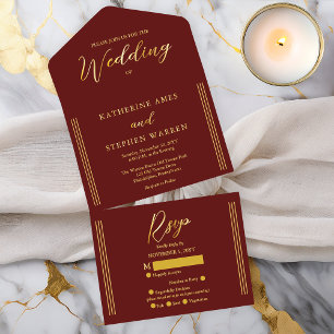 Elegante moderne Burgunder-Minimalismus-Hochzeit All-in-One-Einladung