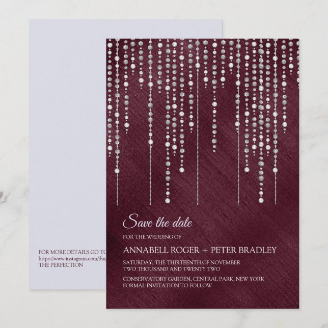 Elegante moderne Burgundy Hochzeit speichern das D Einladung (Vorne/Hinten)