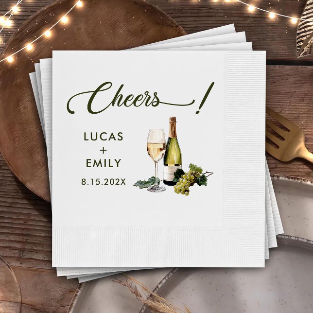 Elegante Moderne Cheers Script Wine Floral Wedding Serviette (Von Creator hochgeladen)