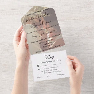 elegante moderne chic Kalligrafie Hochzeit Foto  All In One Einladung