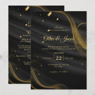 Elegante moderne chic schwarze und goldene Hochzei Einladung