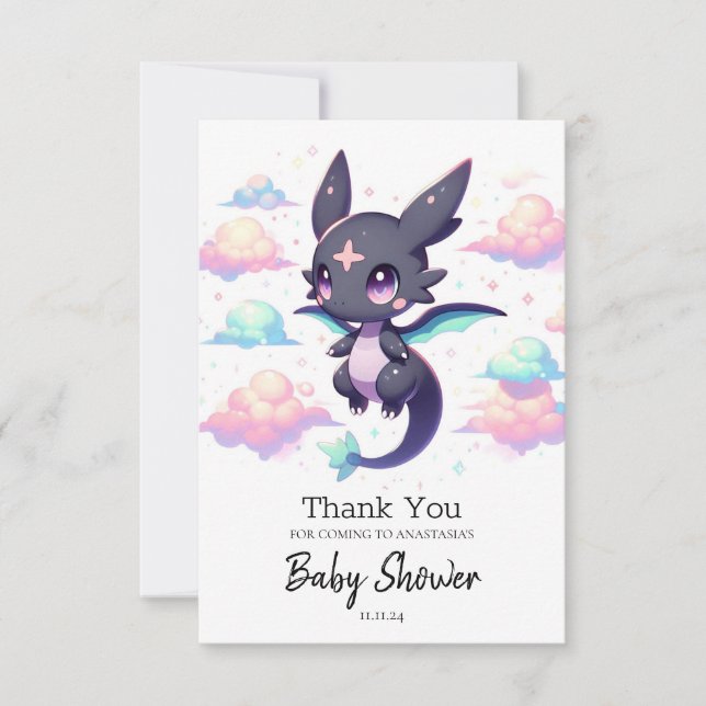 Elegante moderne Dragon Baby-Dusche Dankeskarte (Vorderseite)