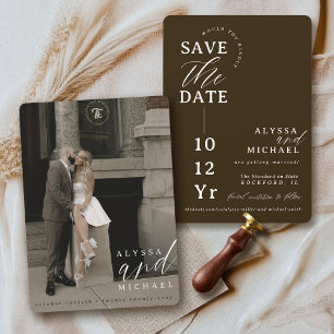 Elegante moderne dunkelbraune Hochzeit mit vollem Save The Date