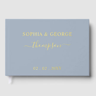 Elegante Moderne Dusty Blue Gold Wedding Gästebuch