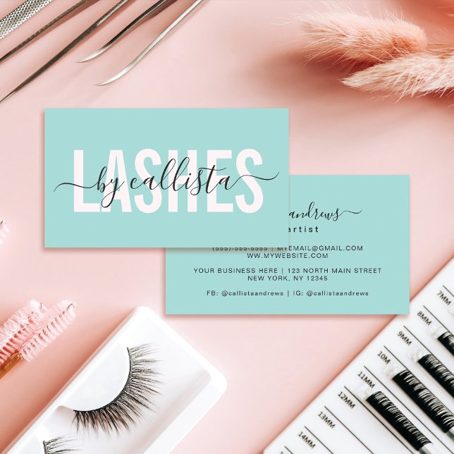 Elegante moderne, einfache Mint-Typografie-Lashes Visitenkarte (Von Creator hochgeladen)