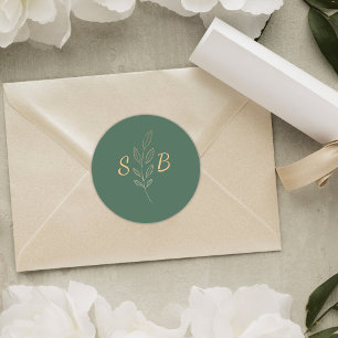 Elegante moderne einfache Mongram Grüne Hochzeit Runder Aufkleber
