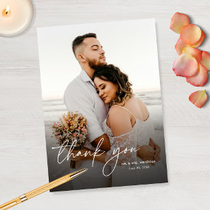 Elegante moderne einfache Schrift 2 Fotos Hochzeit Dankeskarte
