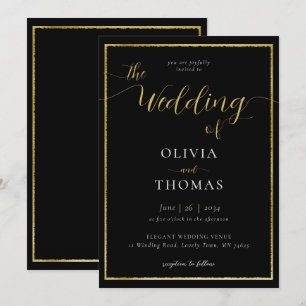 Elegante Moderne, einfache Schwarz-weiße Hochzeit Einladung