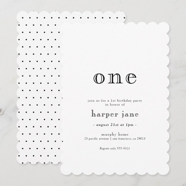 Elegante Moderne Einladung zum 1. Geburtstag (Vorne/Hinten)