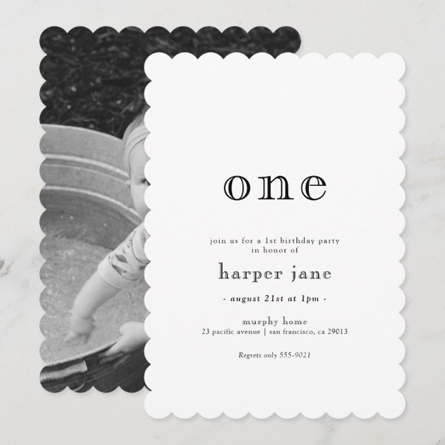 Elegante Moderne Einladung zum 1. Geburtstag (Vorne/Hinten)