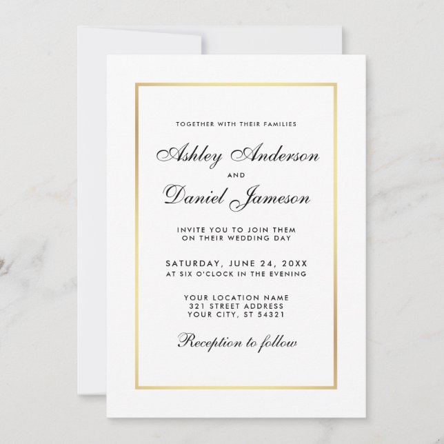 Elegante, moderne Einladung zur Hochzeit in Schwar (Vorderseite)