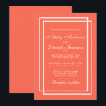 Elegante moderne Einladung zur Hochzeitskoralle<br><div class="desc">Moderne elegante Einladungs-Karte für die einfache geometrische Hochzeitskoralle und die weißen Rahmen</div>