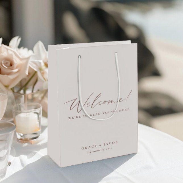 Elegante, moderne Elfenbein Hochzeit Begrüßungsges Mittlere Geschenktüte (Elegant Modern Ivory Wedding Welcome Gift Bags)