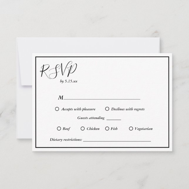 Elegante moderne Ernährungsbeschränkungen Hochzeit RSVP Karte (Vorderseite)