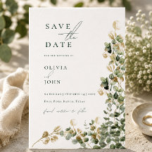 Elegante moderne Eukalyptus Wedding retten das Dat