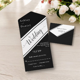 Elegante moderne Extravagante Schwarz-Weiß-Hochzei All In One Einladung