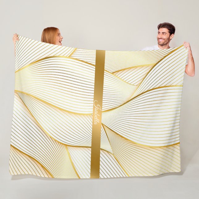 Elegante, moderne Floral Gold White Line Kollektio Fleecedecke (Beispiel)