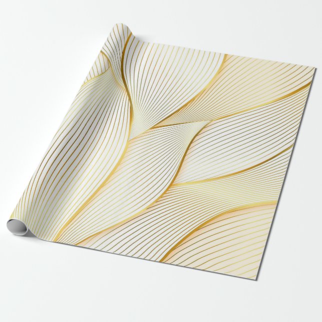 Elegante, moderne Floral Gold White Line Kollektio Geschenkpapier (Ungerollt)