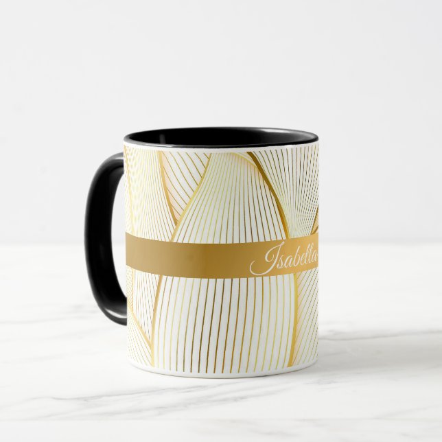 Elegante, moderne Floral Gold White Line Kollektio Tasse (Vorderseite Links)