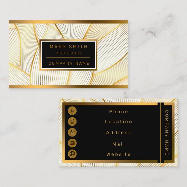 Elegante, moderne Floral Gold White Line Kollektio Visitenkarte (Vorne/Hinten)