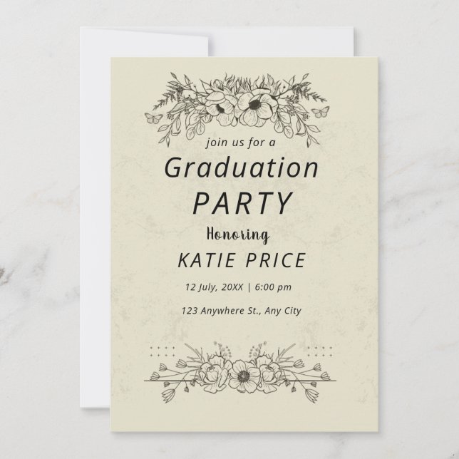 elegante moderne FLORAL Graduation Einladungen (Vorderseite)