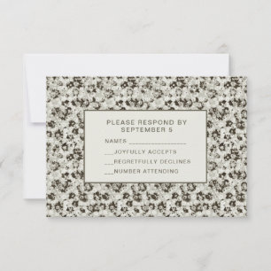 Elegante moderne Floral-RSVP-Karte Silber Schwarz RSVP Karte