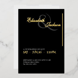 Elegante moderne formelle schwarze Hochzeit Gold Folieneinladung